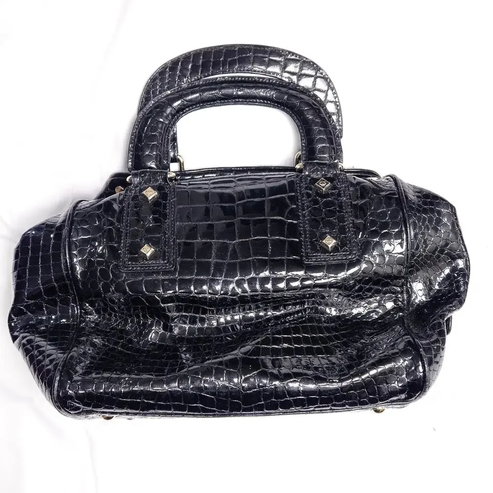 MCM Harlequin Satchel Bag Black Leather Y2K Maximalist Collector